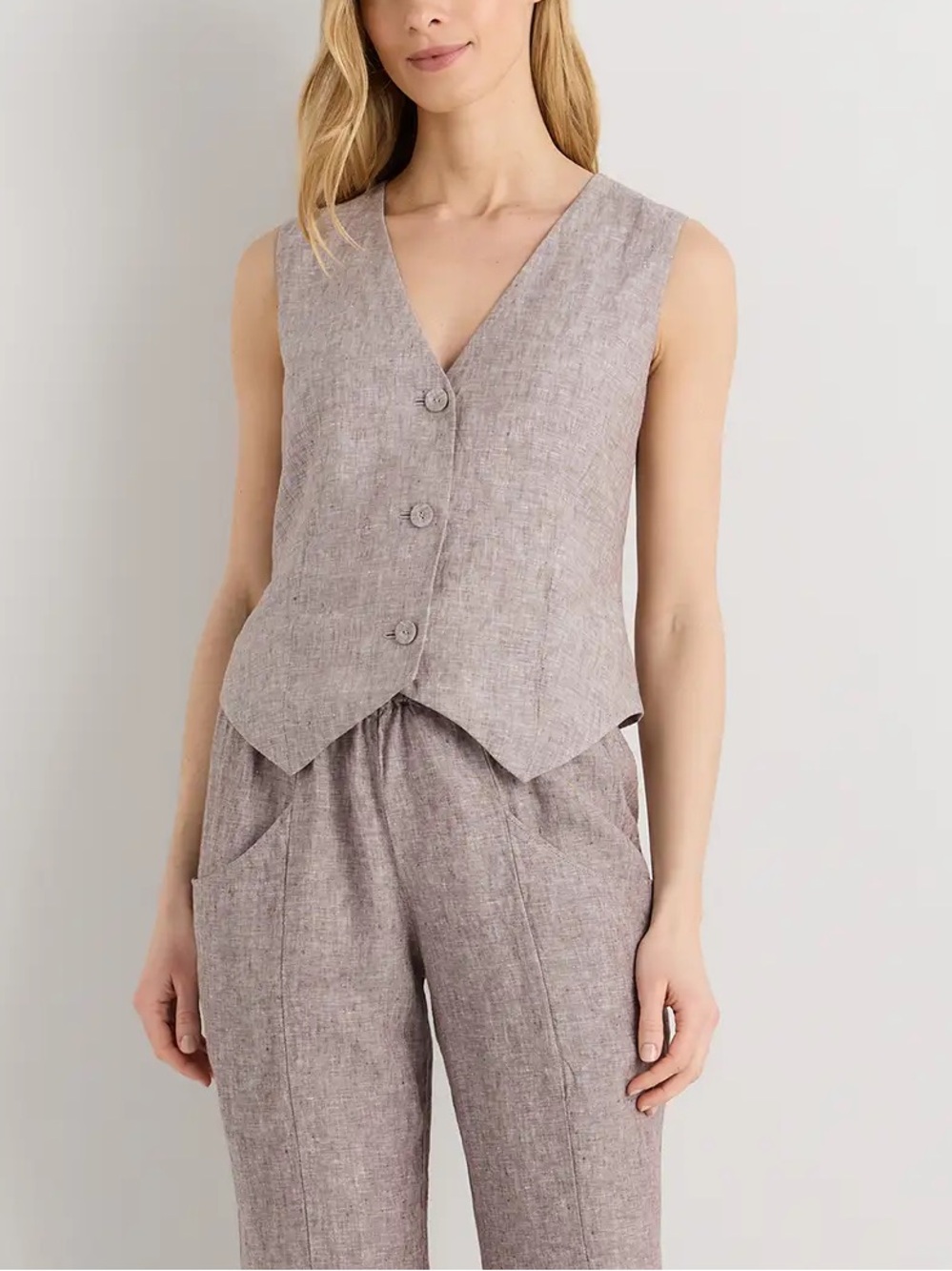 Quince Linen-Blend Button Vest